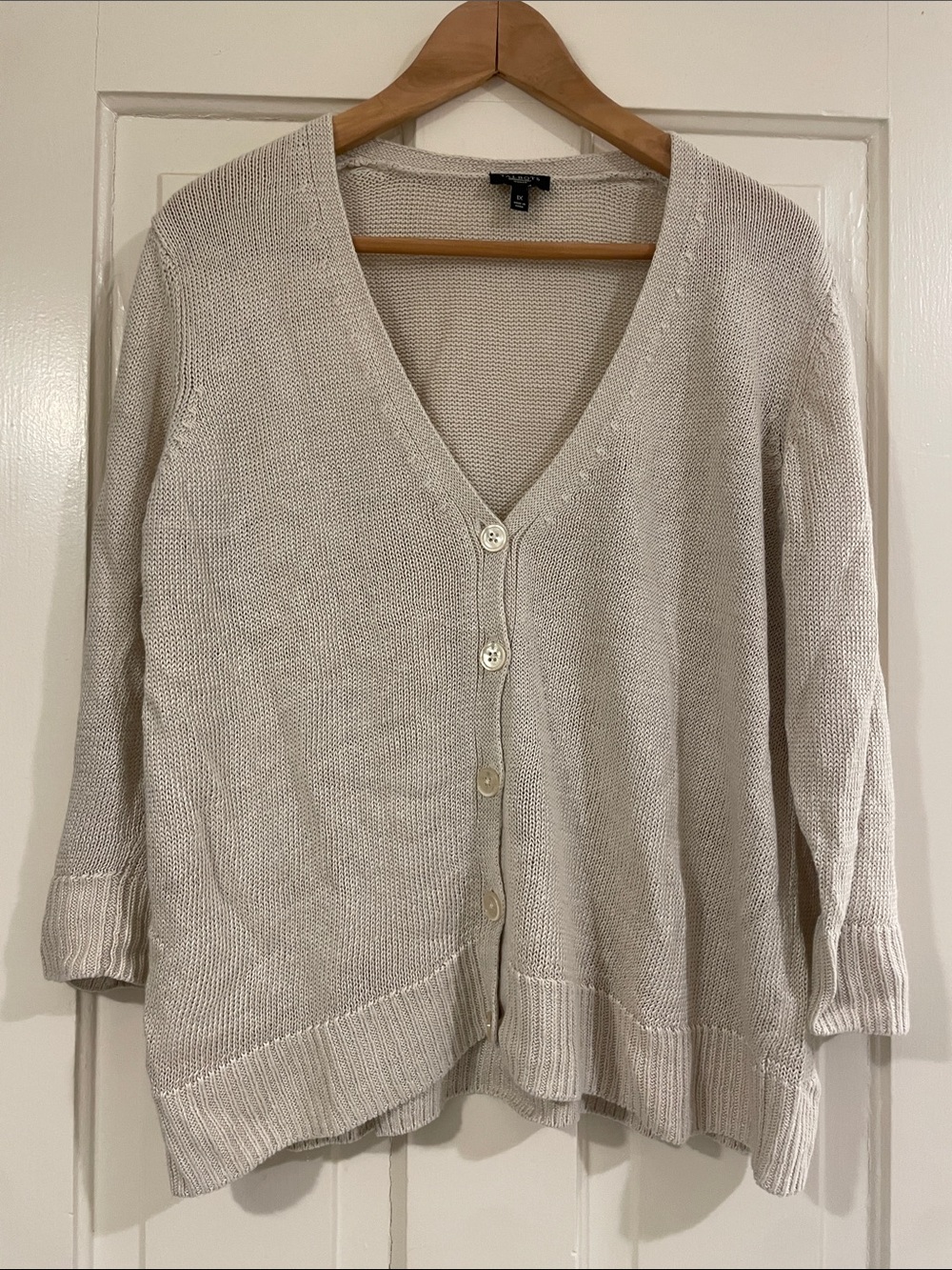Talbots Cream V-Neck Button Front Cardigan